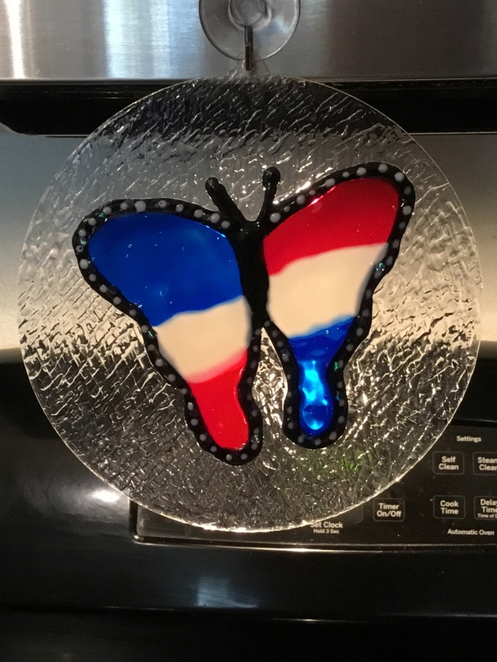 New Hand Painted Stained Glass Monarch Butterfly on 6 X 6 Acrylic circle.